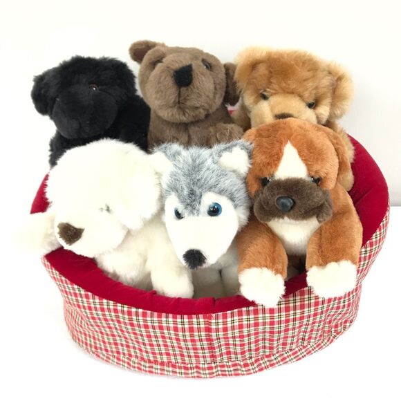 MELISSA & DOUG Dog Bed Full of Plush Stuffed Animals Adoption Puppies Set Of 6 - Picture 1 of 10